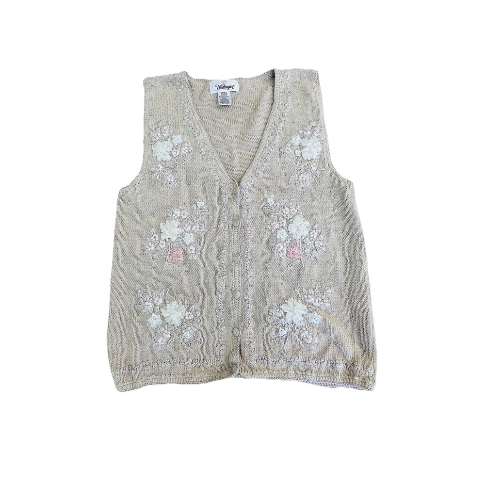 WORTHINGTON | Vintage Beaded Sweater Vest Button Down Floral Grandma Core | S